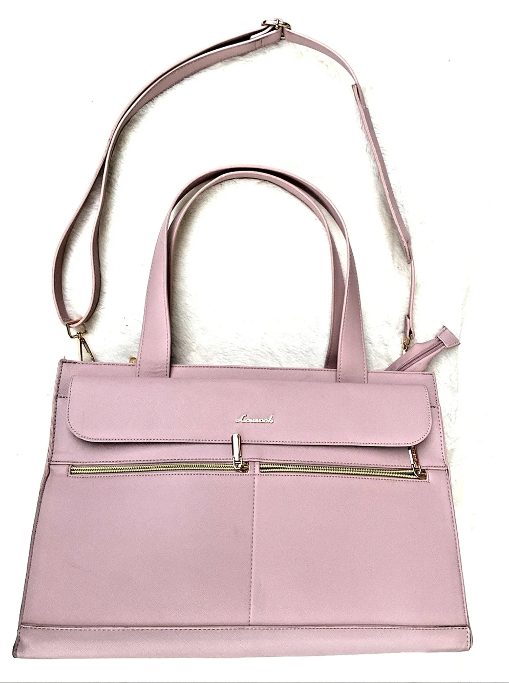 Lovevook Lt Pink w/ Gold Hardware Laptop Bag Tote Detachable Strap Classy Travel